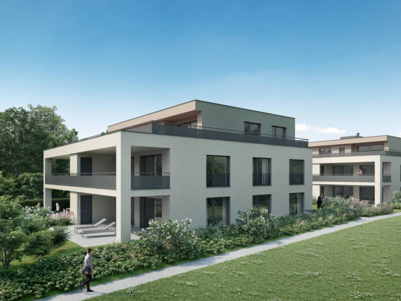 Visualisierung Neubau Sunnefeld in Gipf-Oberfrick - Seitliche Gebäudeansicht