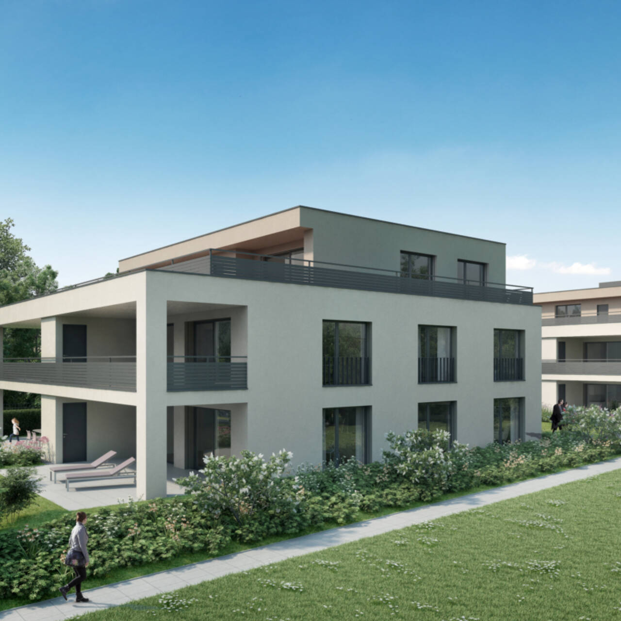 Visualisierung Neubau Sunnefeld in Gipf-Oberfrick - Seitliche Gebäudeansicht