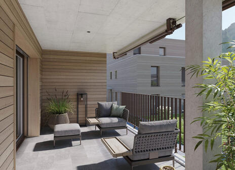 Holzambiente und Betonstruktur